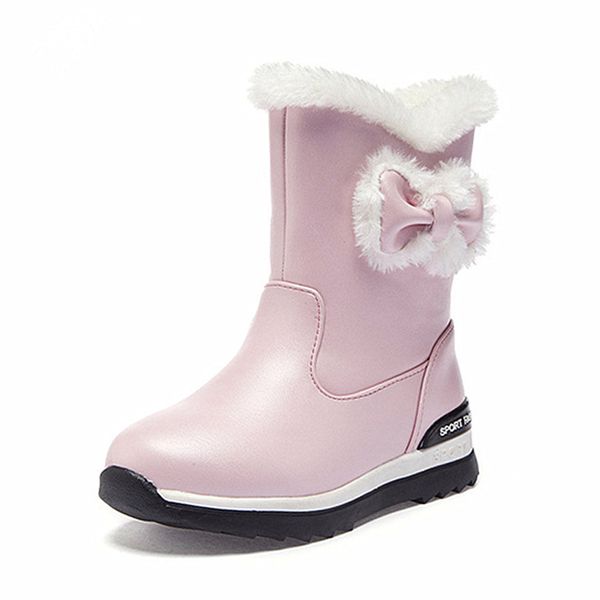 

teenage girls boots thick wool shoes winter kids boots new arrival cute bow knot girls shoes genuine leather princess high, Black;grey