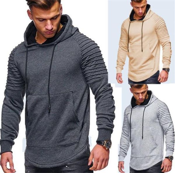 

мужская одежда мужская причинно конструктор толстовки сплошной цвет с длинным рукавом с капюшоном толстовки ruched плеча карманы пуловер нов, Black