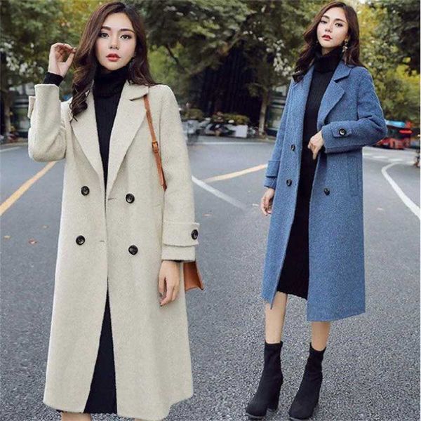 

women's wool & blends winter coat and jacket women plus size korean long warm double breasted elegant cashmere vintage cape, Black