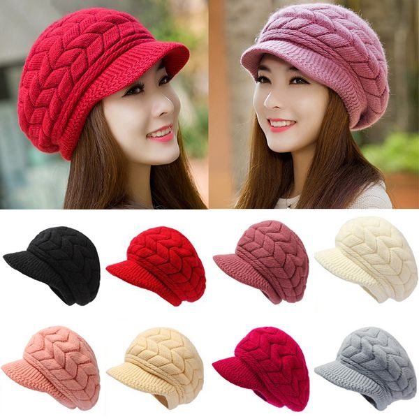 

2020 women winter beret hat fur knitted cap warm beanies fleece inside hats for woman fashion hat ladies autumn winter, Blue;gray