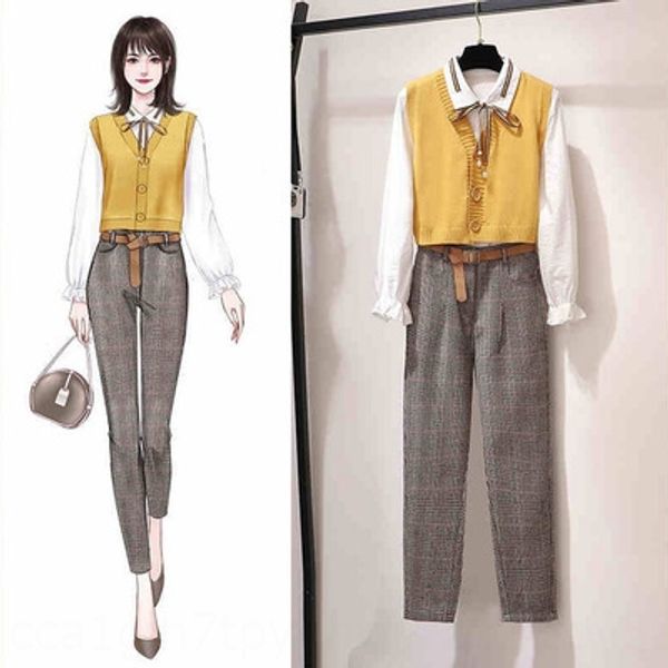 

autumn vest suit women's 2019 new elegant fashion vest two-piece suit western style age-reducing pants tpagp, Gray
