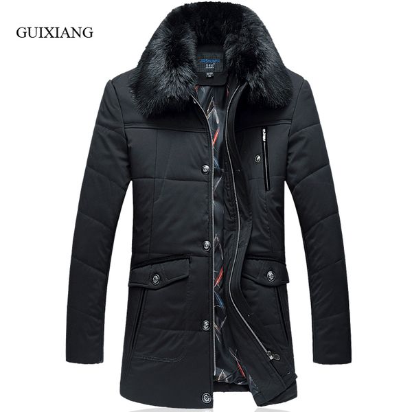 

new arrival winter style men boutique parkas business casual detachable hair collar men solid thick jacket coat large size l-6xl, Black