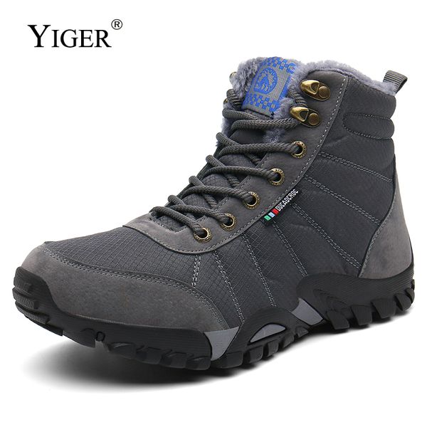 

yiger new men's snow boots winter warm cotton shoes large size lace-up outdoor sports non-slip man hiking cotton shoes 0412, Black