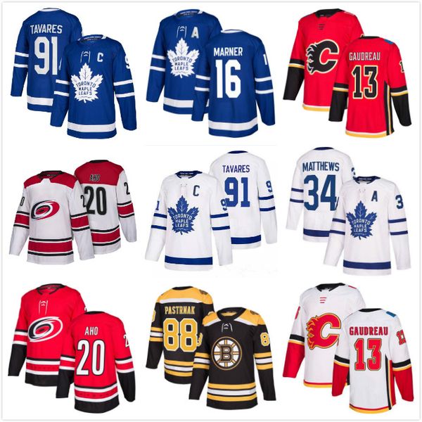 

men toronto maple leafs jersey john tavares calgary flames auston matthews boston bruins patrice bergeron hurricanes aho hockey jerseys, Black;red