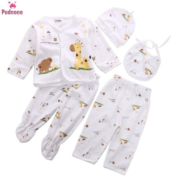 

super value 5 pieces newborn baby boy girl clothes set animal print underwear shirt and pants baby clothing 0-3m, White