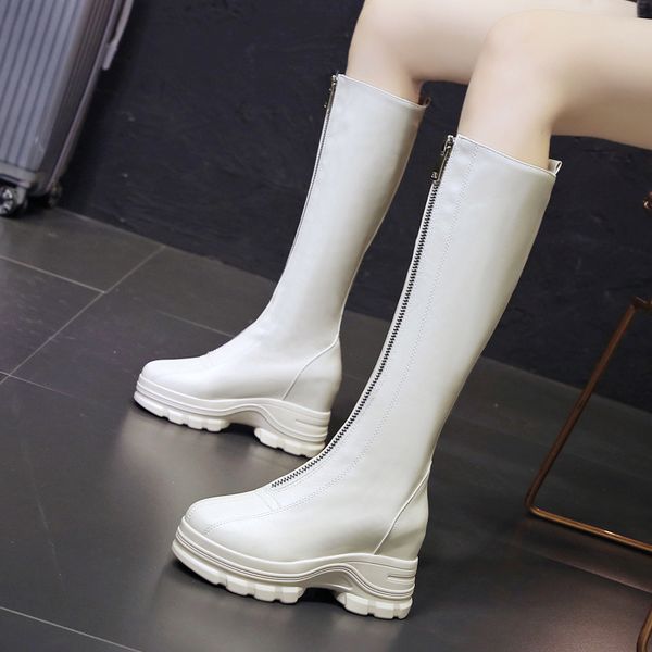 

lolita boots zipper brand women's shoes round toe booties ladies boots-women thigh high heels high winter footwear, Black