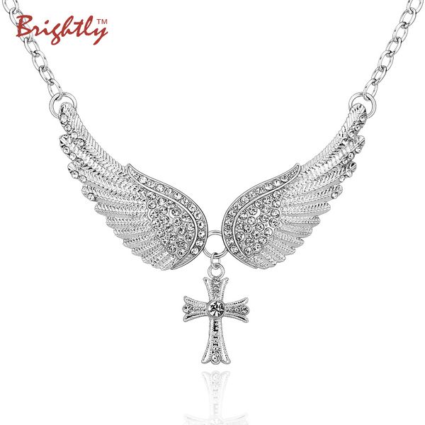 

brightly statement choker necklace angel cross pendants necklaces for women gifts, Silver