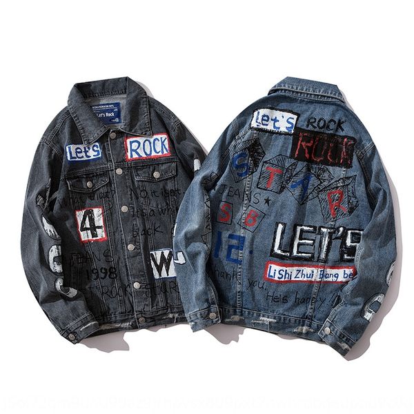 

2019 молодежная волна светло-голубой джинсовой пальто мужской хип-хоп пальто coatbf весна свободный корейский любителей стиль ins national t, Blue