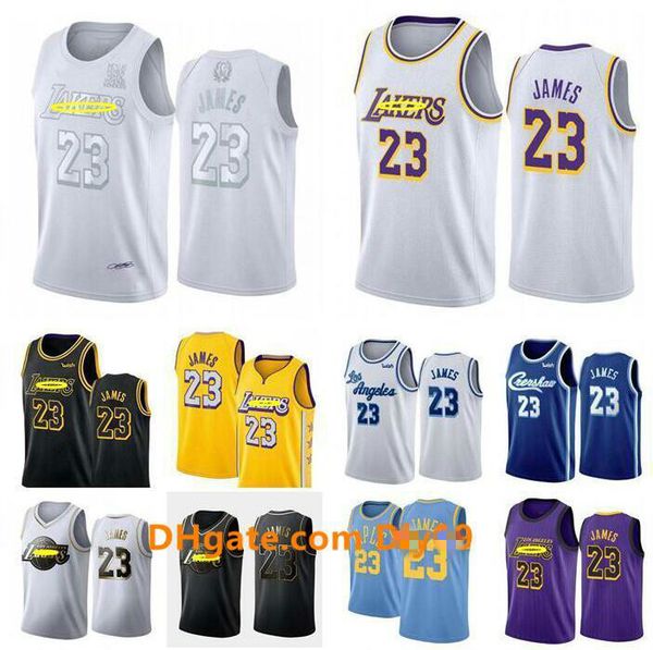 

men basketball los angeles lakers 23 james black nba yellow white purple swingman sleeveless jersey, Black;red