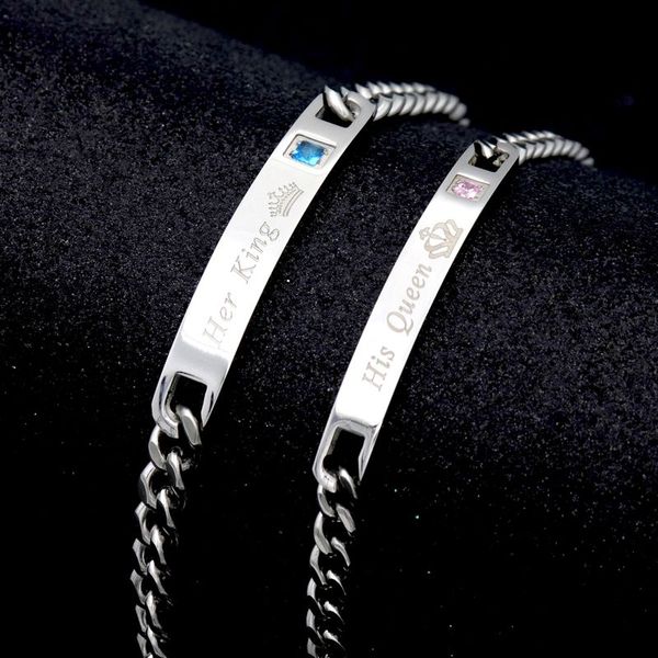 

4 styles king queen rose black chain crystal adjustable women's man couple stainless steel bracelet femmo for lesbian jewelry