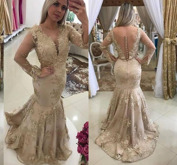 

scoop long sleeves mermaid evening dresses lace appliques beading natural waistline ladies prom party gowns custom made formal beading, Black;red