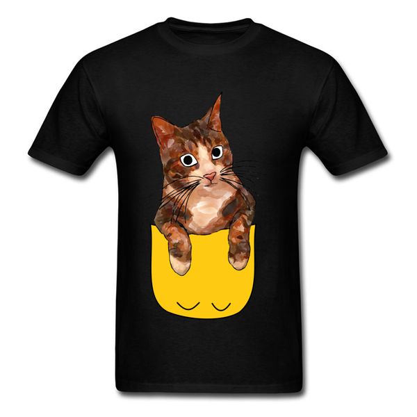 

настраиваемый дизайн карманный cat tee shirt men акварели мультфильм футболка joker черный короткие рукава хлопок street wear смешной
