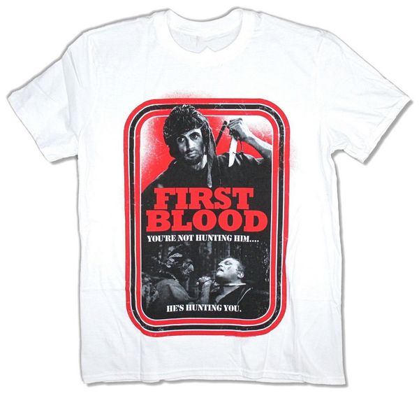 

first blood he's hunting you white t-shirt new official movie merch cotton tee shirt classic custom design