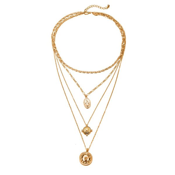 

chokers alloy crystal portrait multilayer pendant choker necklace for women chain on the neck chains kpop jewelry 2021 aesthetic xl10437, Golden;silver