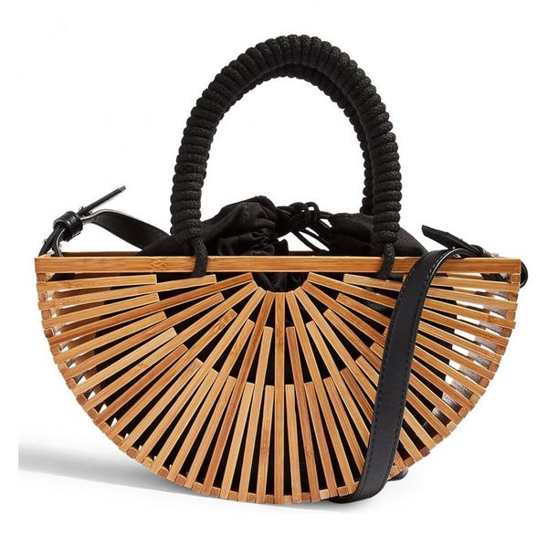 

wicker woven women's shoulder bag outdoor half round beach bamboo wood bag hollowed out hand creative antique style