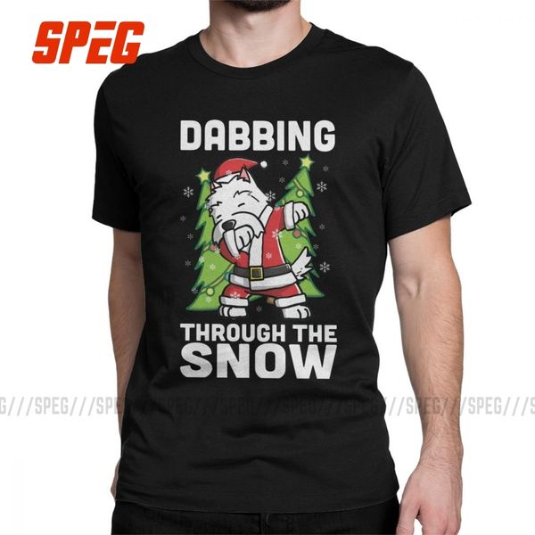 

смешные westie вытирать через снег dab рождество футболки для мужчин хлопок t-shirt вест хайленд уайт терьер tee одежда подарок