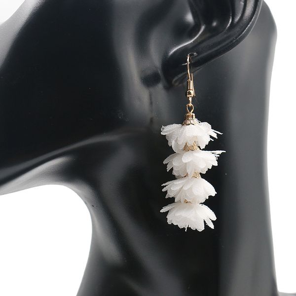 

dangle & chandelier women's earrings fabric flower creative multi-layer tassel bohemian exaggerated pendant jewelry, Silver