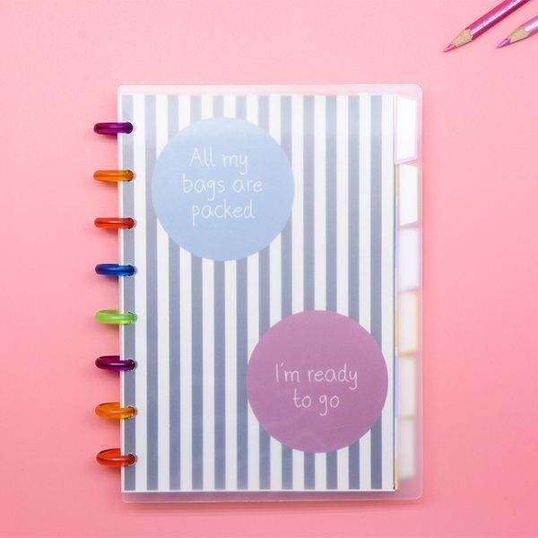 

a5 transparent cover color inside page manual book creative loose-leaf journal diary student entry account book ringnote, Purple;pink