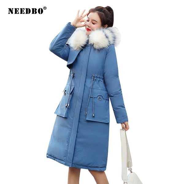 

winter jacket women fur hooded coat warm long ladies puffer coat parka mujer women elegant casaco feminino outwear invierno, Black