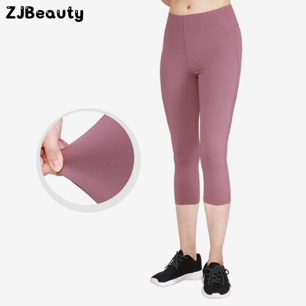 

yoga outfits wholesale women high waist slim tight sports elastic solid color fitness cropped pants leggings sportswear#p4, White;red
