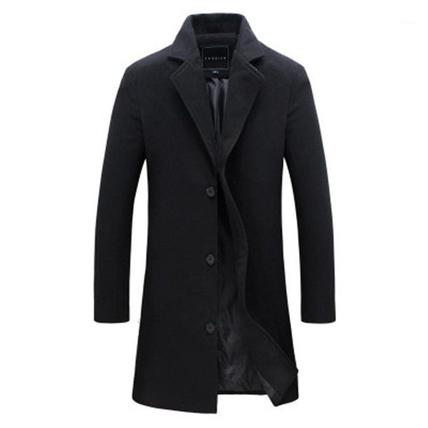 

trench coat fashion trend lapel neck long sleeve outerwear designer autumn male button slim solid color trench coats mens long woolen, Tan;black