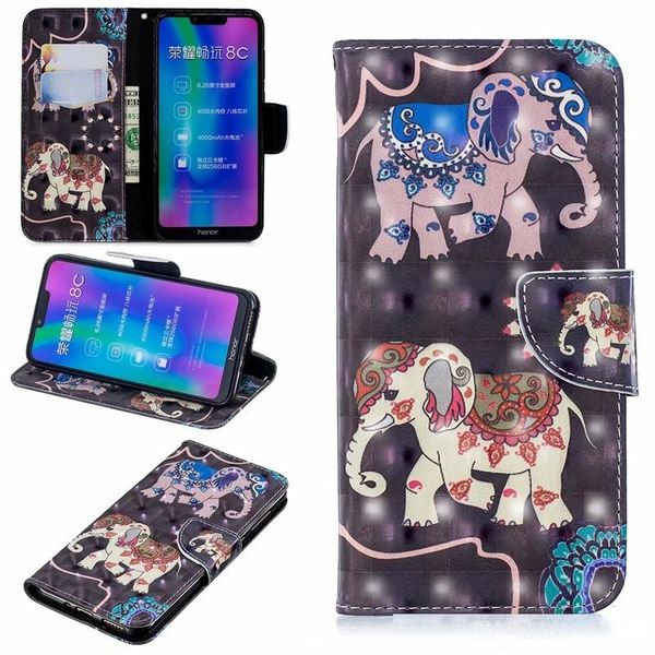 

3d leather wallet case for sony xperia xa3 galaxy a7 2018 a750 huawei honor 8c elephant cat cartoon butterfly flower flamingo flip cover tpu
