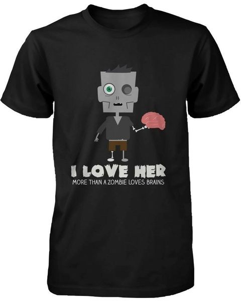 

his and hers cute zombie couple shirts for halloween - zombie loves brains cool casual pride t shirt men new fashion