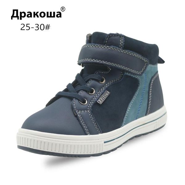 

apakowa boys autumn spring boots leather ankle short kids boots hook&loop design shoes travelling camping for children' shoes, Black;grey