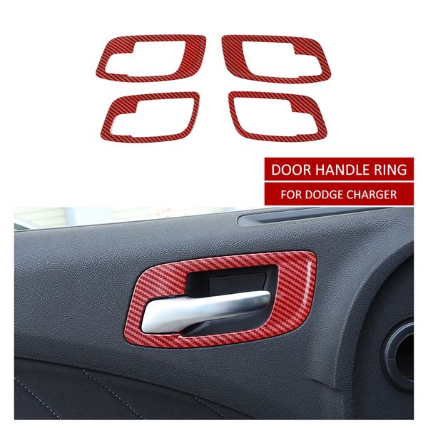 

red carbon fiber door inner handle ring trim for dodge charger 2011+ auto interior accessories