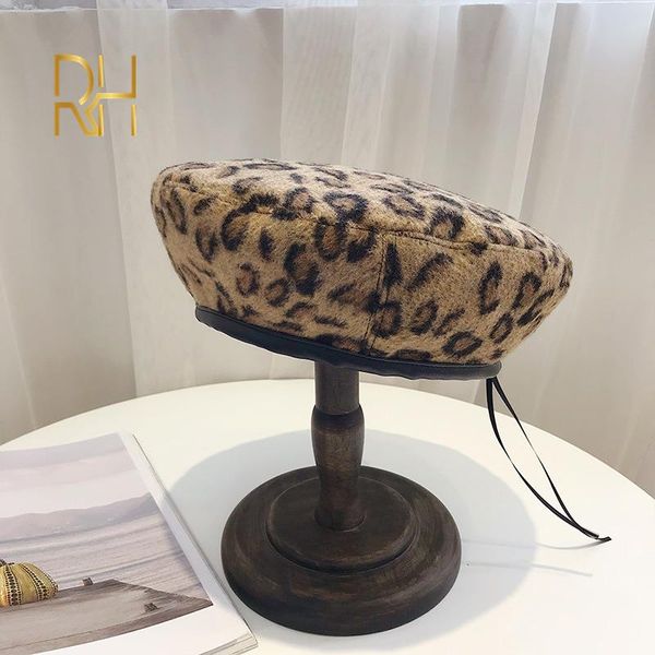 

berets fashion lady leopard print beret hat warm plain beanie cap pu brim woolen blend french style painter rh, Blue;gray
