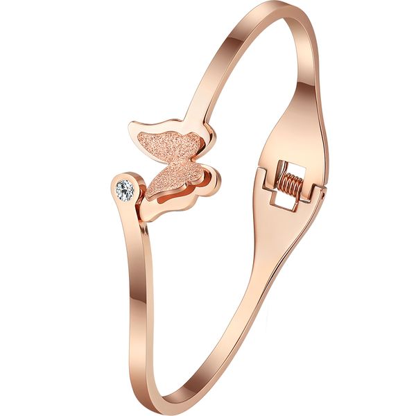 

bangle meicialandat 2021 titanium steel rose gold zircon butterfly bangles minimalist fashion bracelets for women, Black