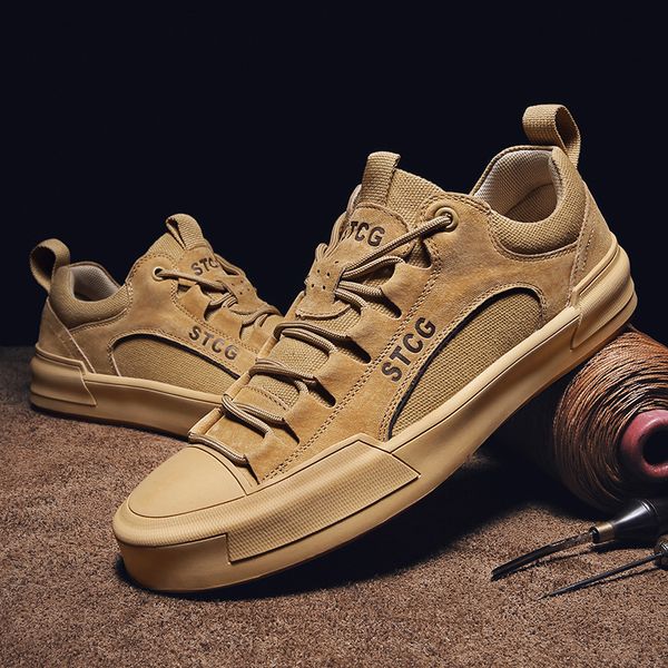 

fashion men sneakers cow suede shoes men lace-up outdoor light comfortable men's casual shoes male comfortable shoe, Black