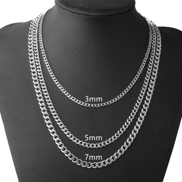 

chains fashion jewelry curb cuban mens necklace chain silver color 316l stainless steel necklaces for men gift 3/5/7mm