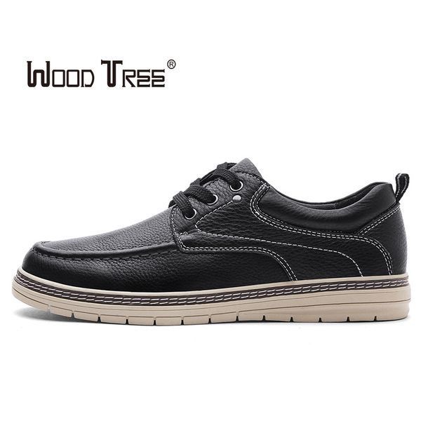 

woodtree fashion spring and autumn men's leather low-tooling shoes casual and comfortable, Black