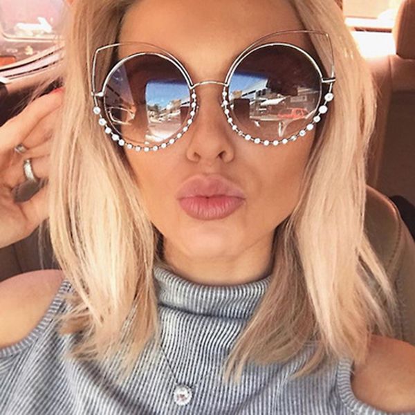 

eastway cat ears inlaid brick mirror sunglasses women brand design retro female summer sunshade uv400 sunglasses, White;black