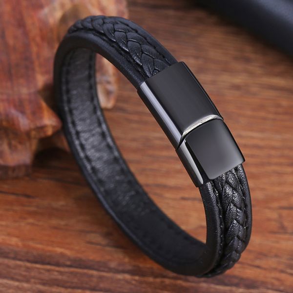 

charm bracelets fashion genuine leather braid bracelet magnetic buckle clasps vintage women men & bangles jewelry, Golden;silver