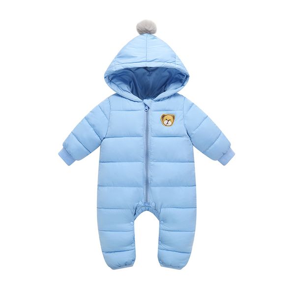 

lzh infant baby romper 2020 autumn winter new baby boys thick hooded cotton romper girls cartoon long-sleeved 6-12 month, Blue