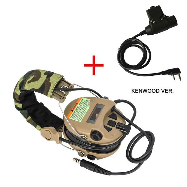 

tactical sordin headset hunting shooting headphone pickup noise reduction hear protection earmuff+u94 2 pin ptt