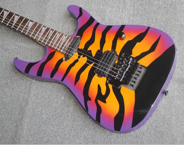 Custom Shop Япония George Lynch Подпись RARE Tiger Stripe Sunburst Электрогитара Ebony Накладка Dot инкрустация, черный Flyod Rose Tremolo