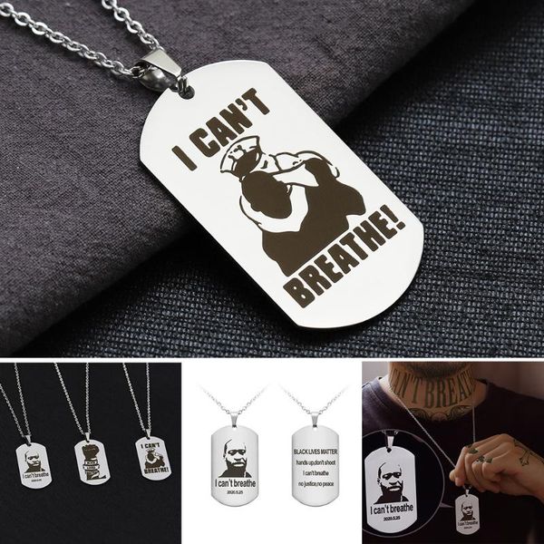 

pendant necklaces stainless steel tag necklace men engrave black live matter can't breathe chains women, Silver