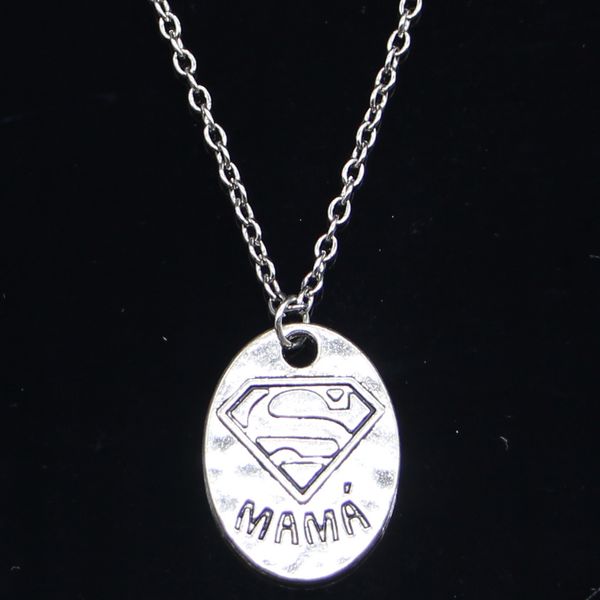 

20pcs new fashion necklace 25x18mm superman mama pendants short long women men colar gift jewelry choker 0927, Silver