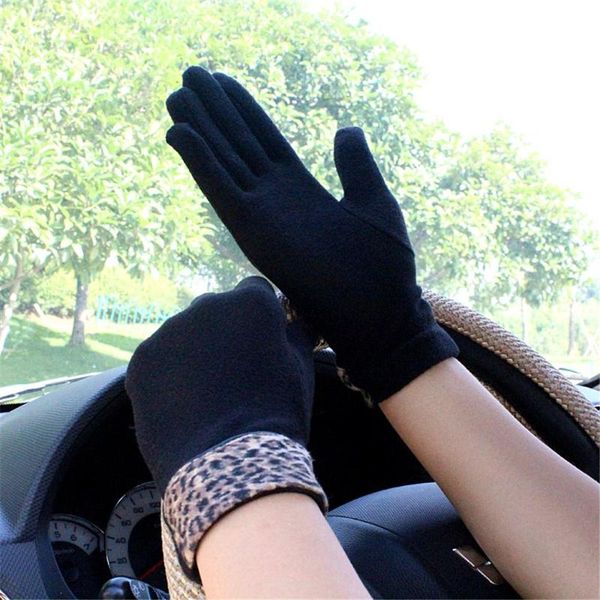 

five fingers gloves spring autumn ladies warm velvet leopard full soft elastic female short driving, Blue;gray