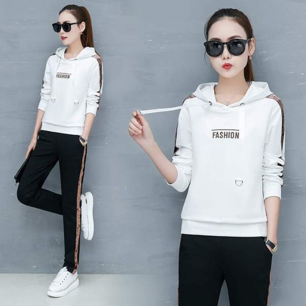 

осень 2020 новый корейский стиль элегантный осень повседневный спортивной костюм женский свободный модно двухсекционный свитер свитер костюм, Gray