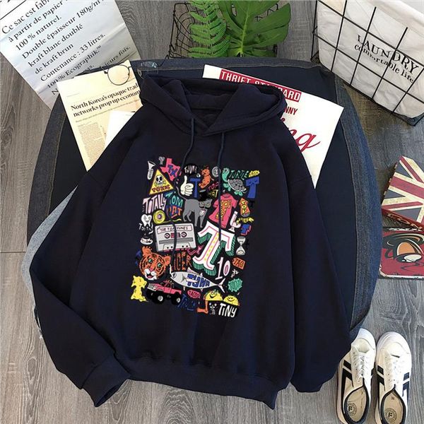 

winter plus velvet women clothing long sleeved print messy comics harajuku women hoodies sweatshirt fashion pocket lady pullover, Black
