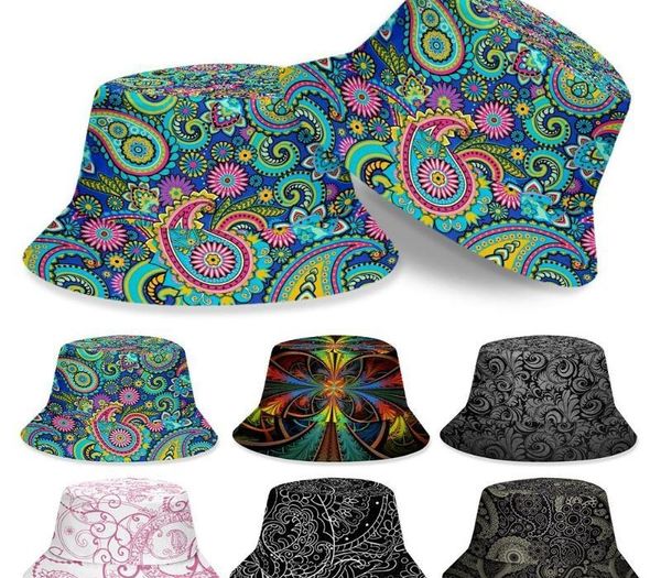 

bucket hat adults kids 3d paisley cashew print outdoor bucket cap sun hat sunscreen fishing hats fisherman, Blue;gray