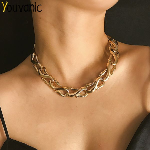 

youvanic exaggerated clavicle thick cuban chain choker for women punk chunky necklace collar chocker club statement jewelry 2344, Golden;silver