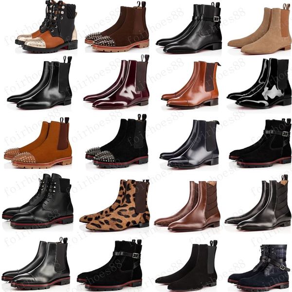 

style red bottoms sneaker men boot spikes suede leather red sole men shoes super perfect melon motorcycle ankle boot for men, Black