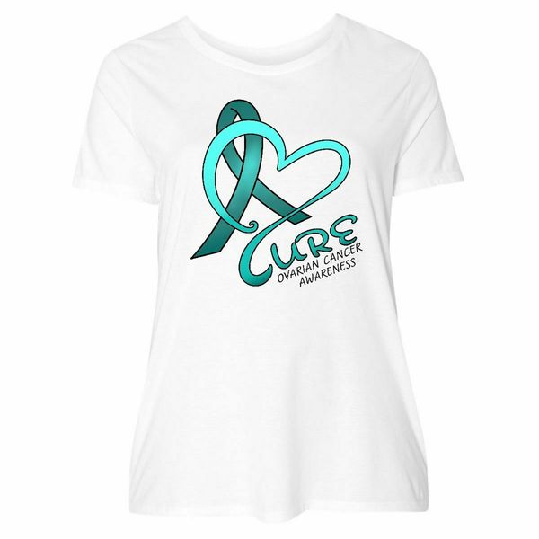 

inktastic cure- ovarian cancer awareness teal ribbon women's plus size t-shirt gyms fitness tee shirt