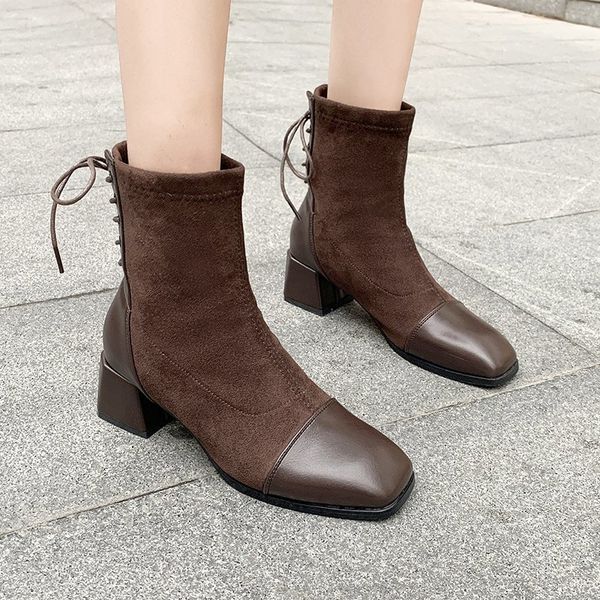 

black brown ankle boots for women shoes winter high heels short boots for women cross strappy booties woman high heel 2020