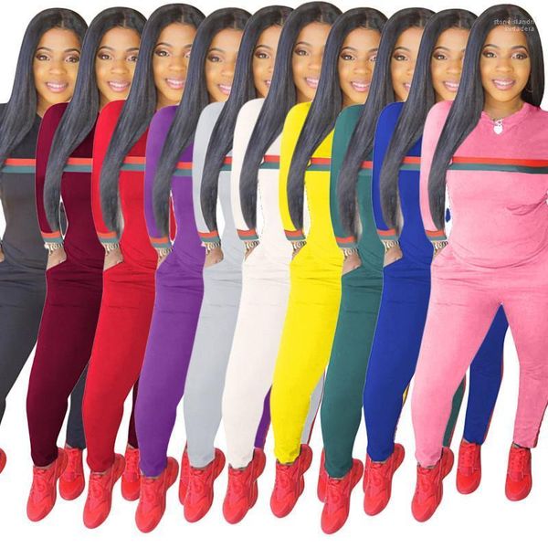 

skinny long sleeve pullover female 2pcs sets pure color ladies sportswears with pockets 2020 spring womens solid tracksuits striped, Gray